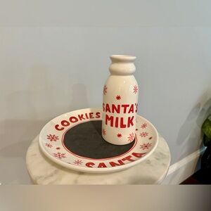 Santa Cookies Plate & Milk Bottle Christmas Ceramic Holiday Set